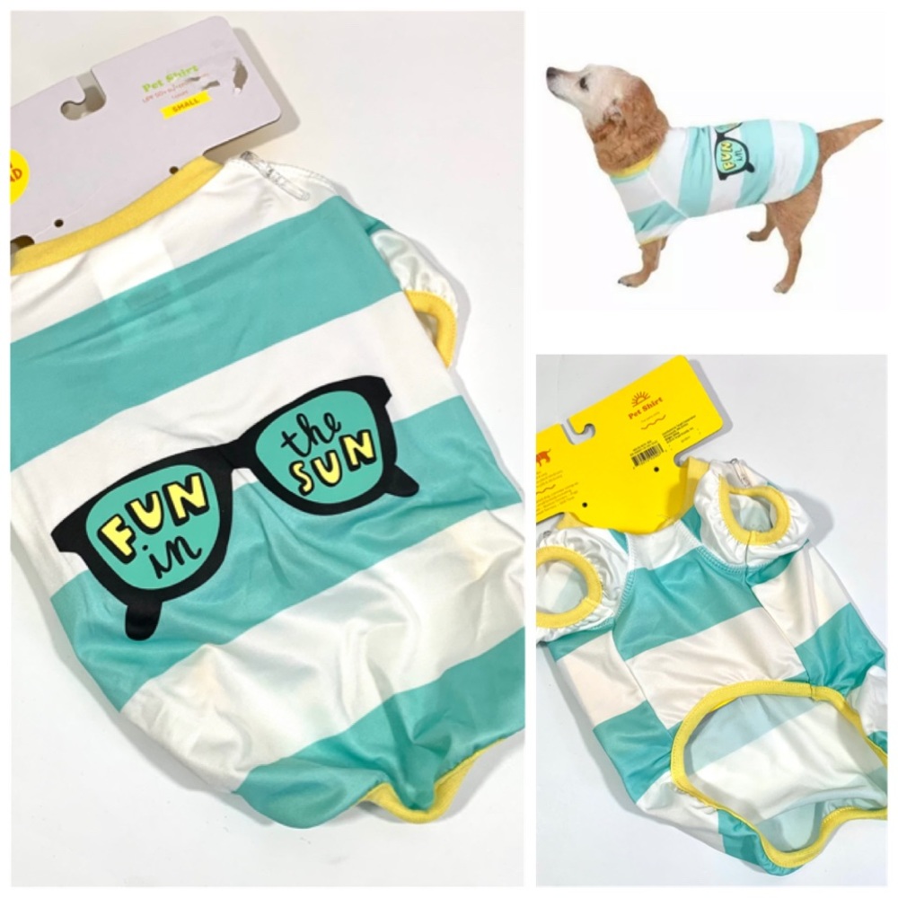 Sun Squad Aqua White Striped Small Pet‎ Shirt - NWT